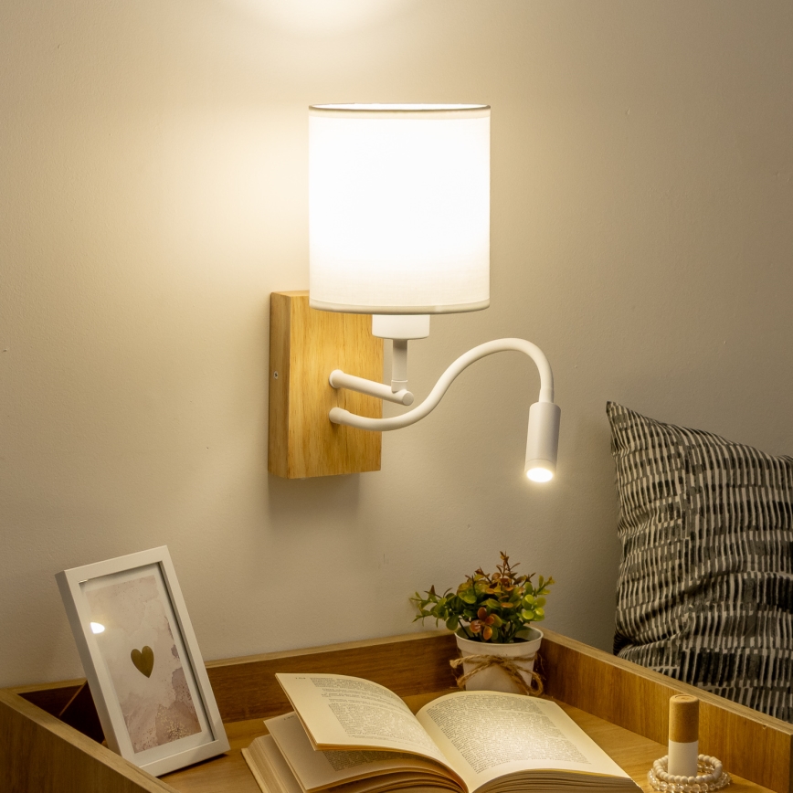 Brilagi - LED Fleksibilna zidna lampa NUBILA WOOD 1xE27/25W/230V + LED/3W hrast/bijela