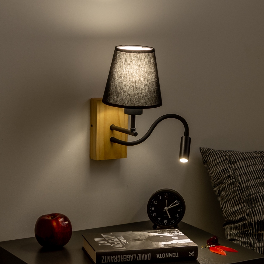 Brilagi - LED Fleksibilna zidna lampa NUBILA WOOD 1xE27/25W/230V + LED/3W hrast/crna