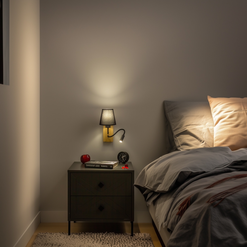 Brilagi - LED Fleksibilna zidna lampa NUBILA WOOD 1xE27/25W/230V + LED/3W hrast/crna