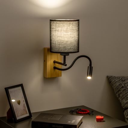 Brilagi - LED Fleksibilna zidna lampa NUBILA WOOD 1xE27/25W/230V + LED/3W hrast/crna