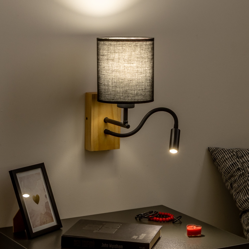 Brilagi - LED Fleksibilna zidna lampa NUBILA WOOD 1xE27/25W/230V + LED/3W hrast/crna