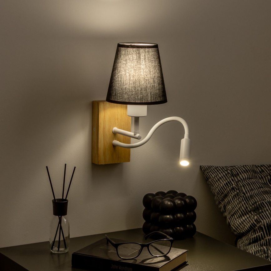 Brilagi - LED Fleksibilna zidna lampa NUBILA WOOD 1xE27/25W/230V + LED/3W hrast/crna