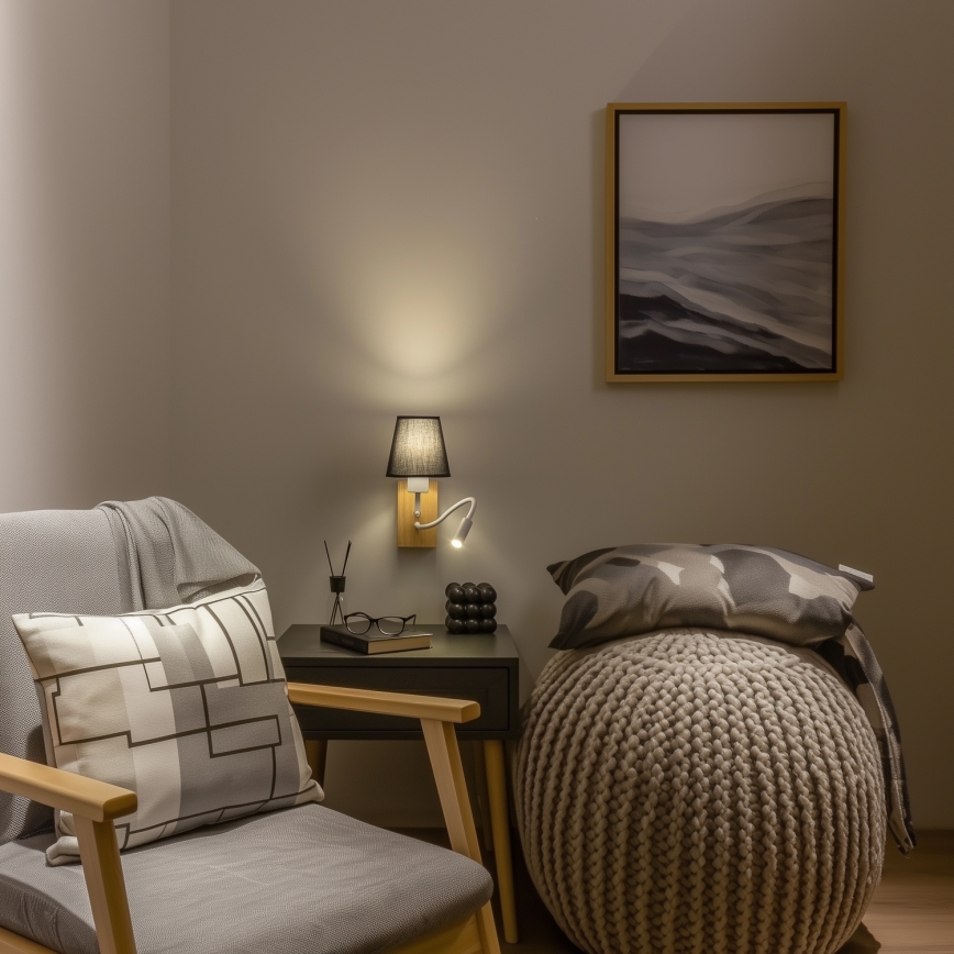 Brilagi - LED Fleksibilna zidna lampa NUBILA WOOD 1xE27/25W/230V + LED/3W hrast/crna