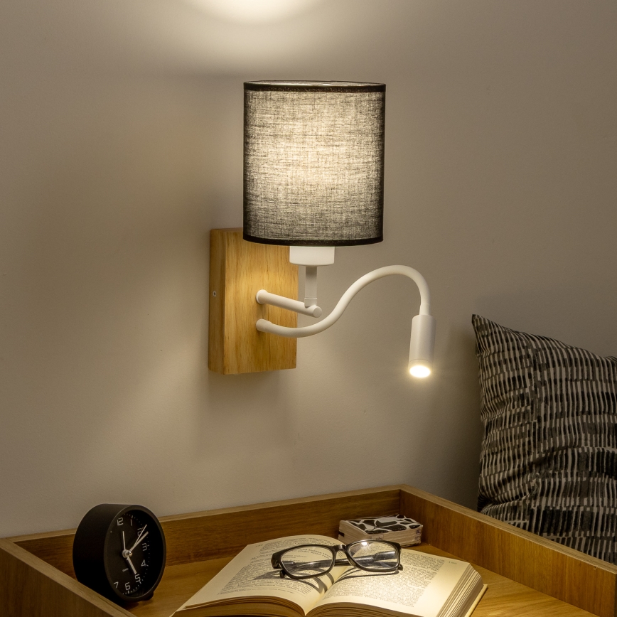 Brilagi - LED Fleksibilna zidna lampa NUBILA WOOD 1xE27/25W/230V + LED/3W hrast/crna