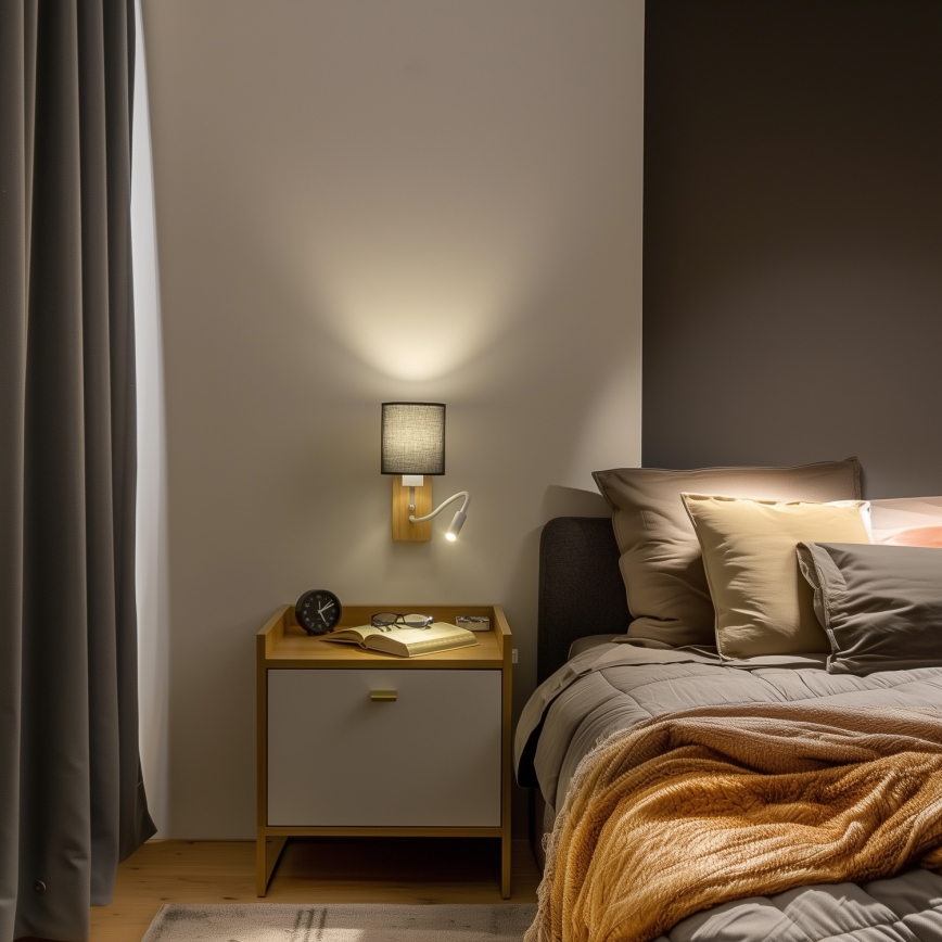 Brilagi - LED Fleksibilna zidna lampa NUBILA WOOD 1xE27/25W/230V + LED/3W hrast/crna