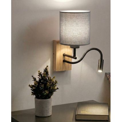 Brilagi - LED fleksibilna zidna svjetiljka NUBILA WOOD 1xE27/25W/230V + LED/3W hrast/crna/svijetlo siva