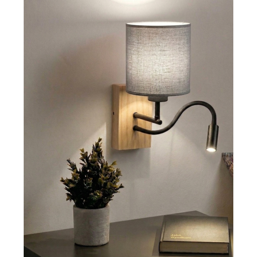 Brilagi - LED fleksibilna zidna svjetiljka NUBILA WOOD 1xE27/25W/230V + LED/3W hrast/crna/svijetlo siva