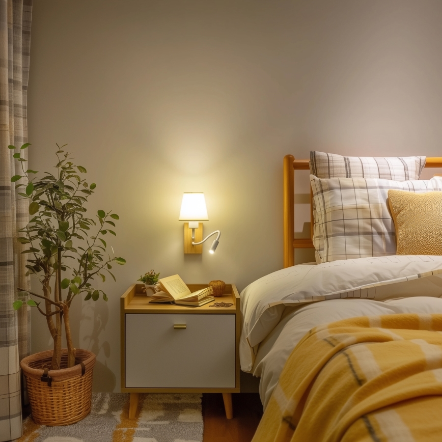 Brilagi - LED Fleksibilna zidna lampa NUBILA WOOD 1xE27/25W/230V + LED/3W hrast/krem
