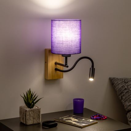 Brilagi - LED Fleksibilna zidna lampa NUBILA WOOD 1xE27/25W/230V + LED/3W hrast/ljubičasta