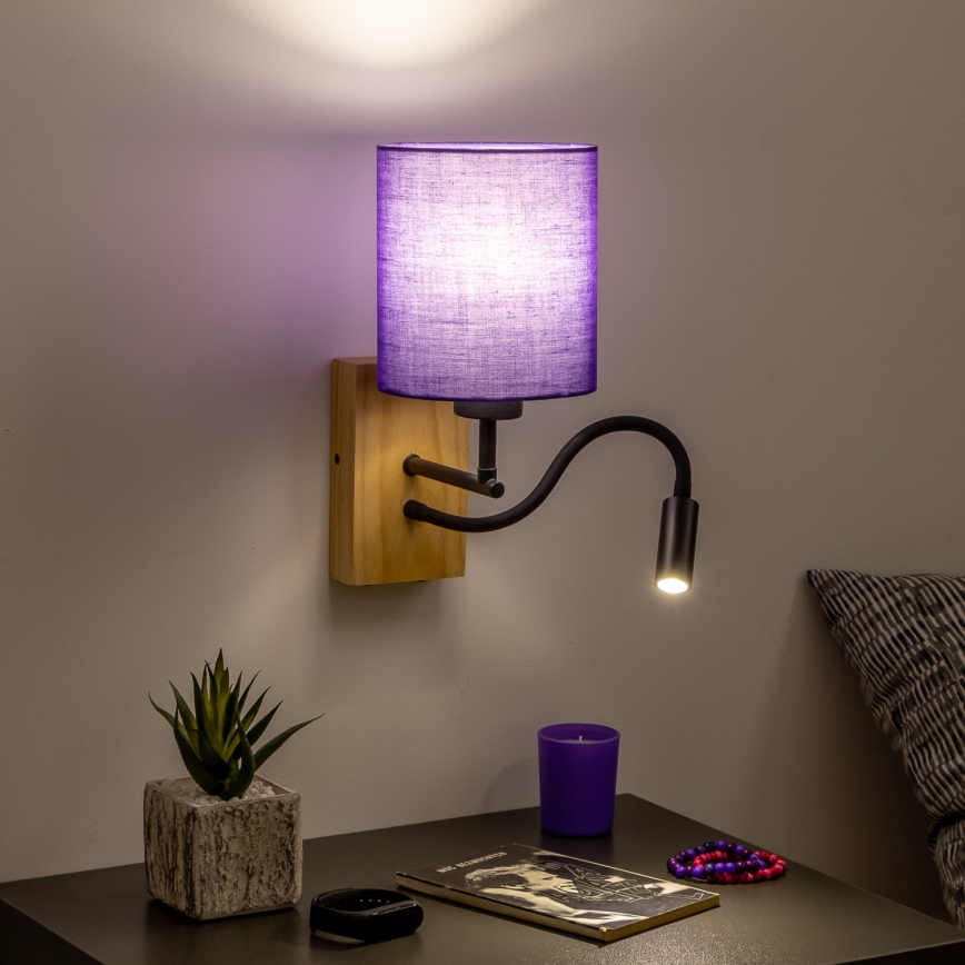 Brilagi - LED Fleksibilna zidna lampa NUBILA WOOD 1xE27/25W/230V + LED/3W hrast/ljubičasta