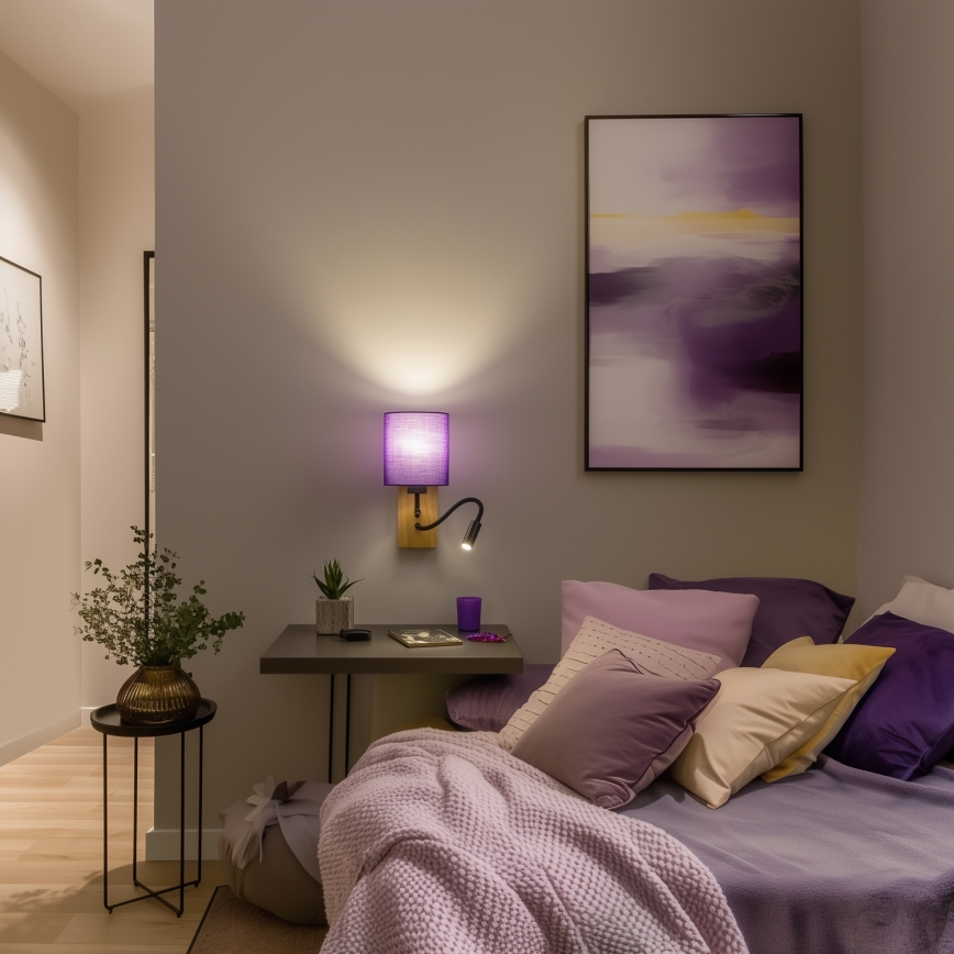 Brilagi - LED Fleksibilna zidna lampa NUBILA WOOD 1xE27/25W/230V + LED/3W hrast/ljubičasta