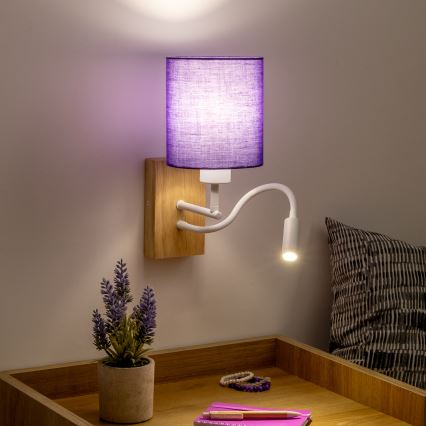 Brilagi - LED Fleksibilna zidna lampa NUBILA WOOD 1xE27/25W/230V + LED/3W hrast/ljubičasta