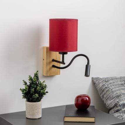 Brilagi - LED Fleksibilna zidna lampa NUBILA WOOD 1xE27/25W/230V + LED/3W hrast/pompejska crvena