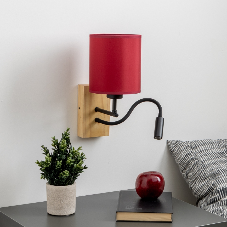 Brilagi - LED Fleksibilna zidna lampa NUBILA WOOD 1xE27/25W/230V + LED/3W hrast/pompejska crvena