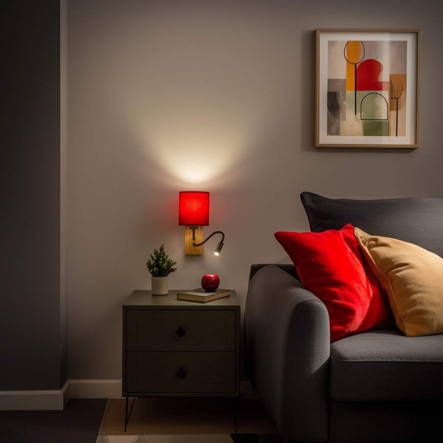 Brilagi - LED Fleksibilna zidna lampa NUBILA WOOD 1xE27/25W/230V + LED/3W hrast/pompejska crvena