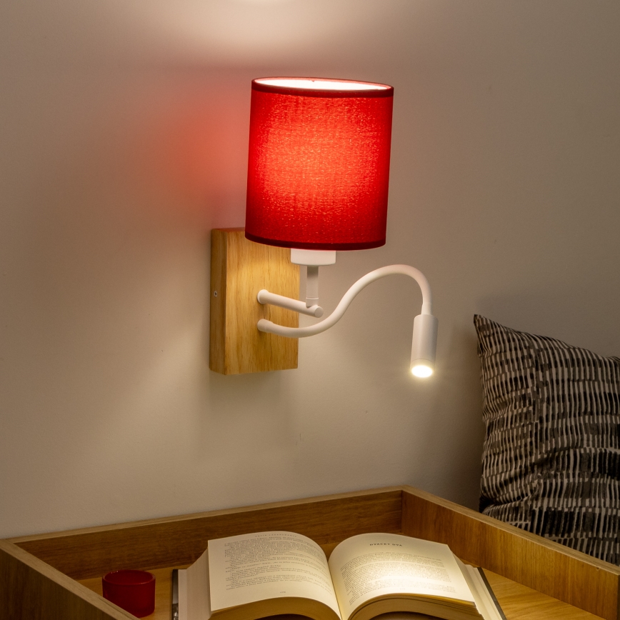 Brilagi - LED Fleksibilna zidna lampa NUBILA WOOD 1xE27/25W/230V + LED/3W hrast/pompejska crvena