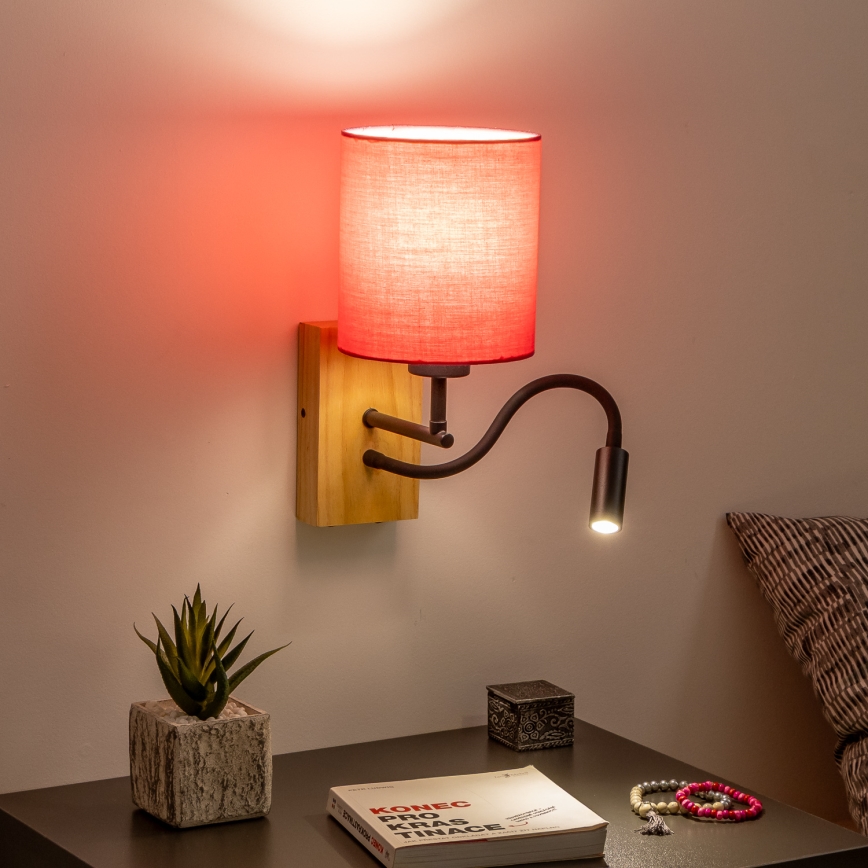 Brilagi - LED Fleksibilna zidna lampa NUBILA WOOD 1xE27/25W/230V + LED/3W hrast/ružičasta