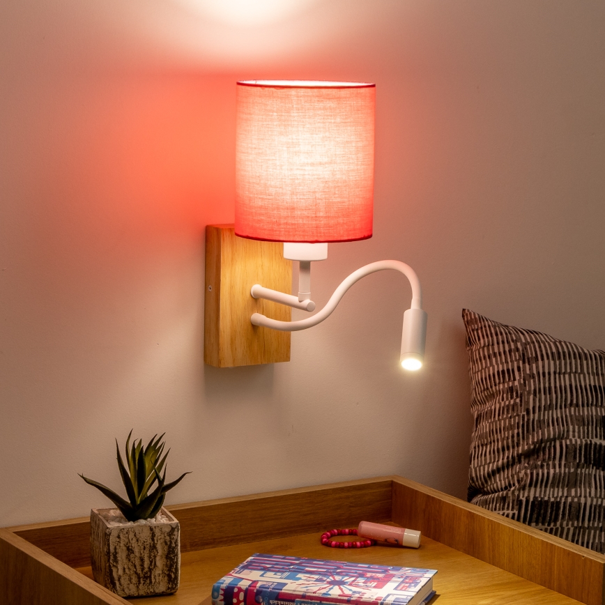 Brilagi - LED Fleksibilna zidna lampa NUBILA WOOD 1xE27/25W/230V + LED/3W hrast/ružičasta