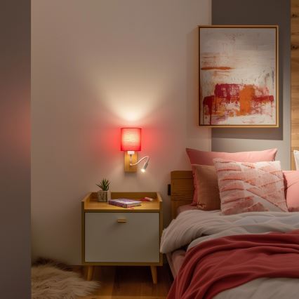 Brilagi - LED Fleksibilna zidna lampa NUBILA WOOD 1xE27/25W/230V + LED/3W hrast/ružičasta