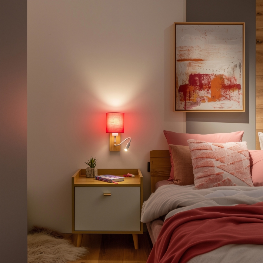 Brilagi - LED Fleksibilna zidna lampa NUBILA WOOD 1xE27/25W/230V + LED/3W hrast/ružičasta