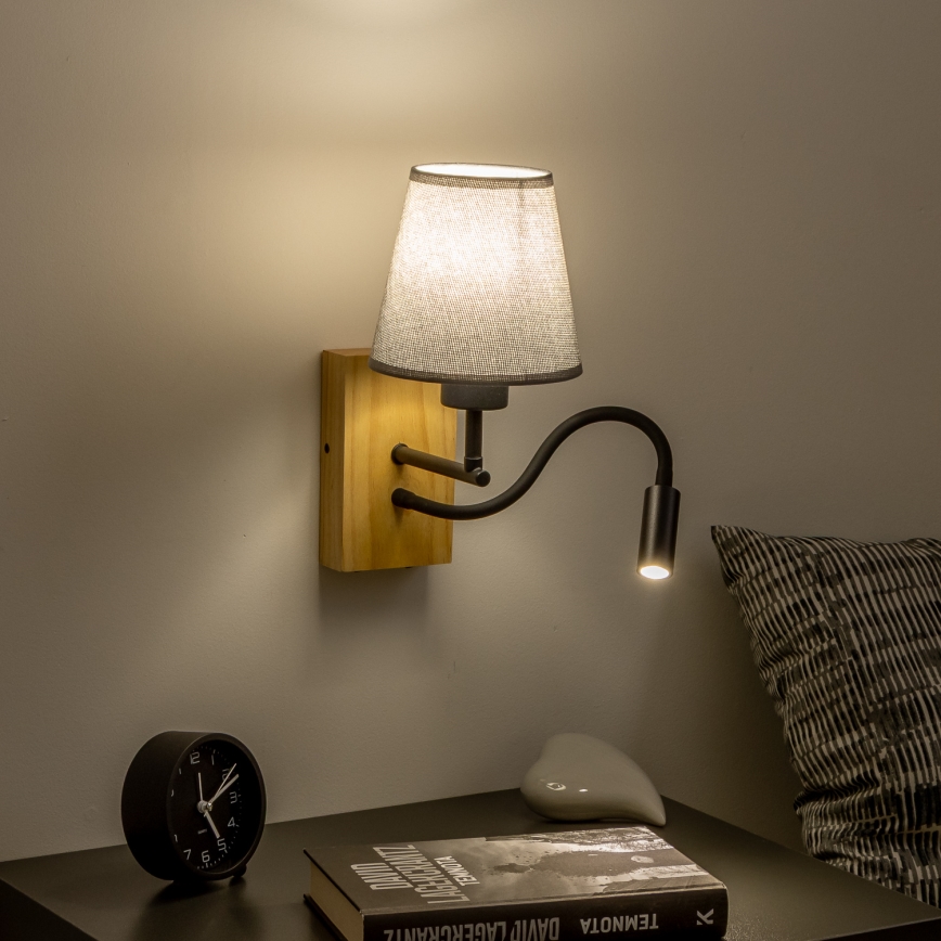 Brilagi - LED Fleksibilna zidna lampa NUBILA WOOD 1xE27/25W/230V + LED/3W hrast/siva