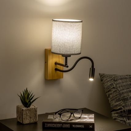 Brilagi - LED Fleksibilna zidna lampa NUBILA WOOD 1xE27/25W/230V + LED/3W hrast/siva