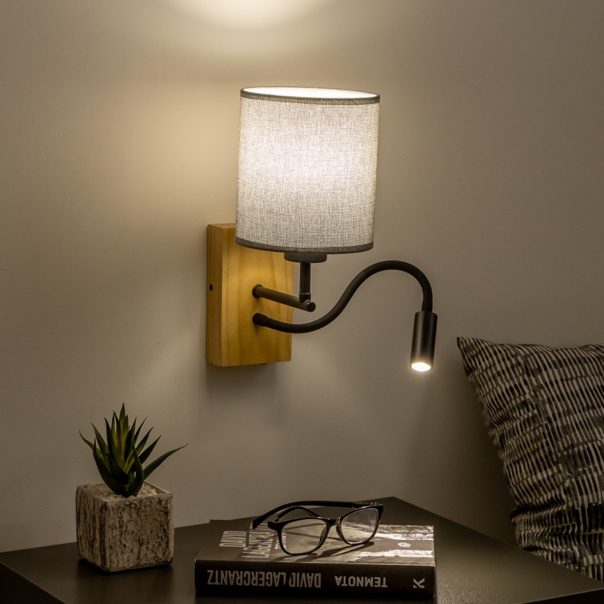 Brilagi - LED Fleksibilna zidna lampa NUBILA WOOD 1xE27/25W/230V + LED/3W hrast/siva