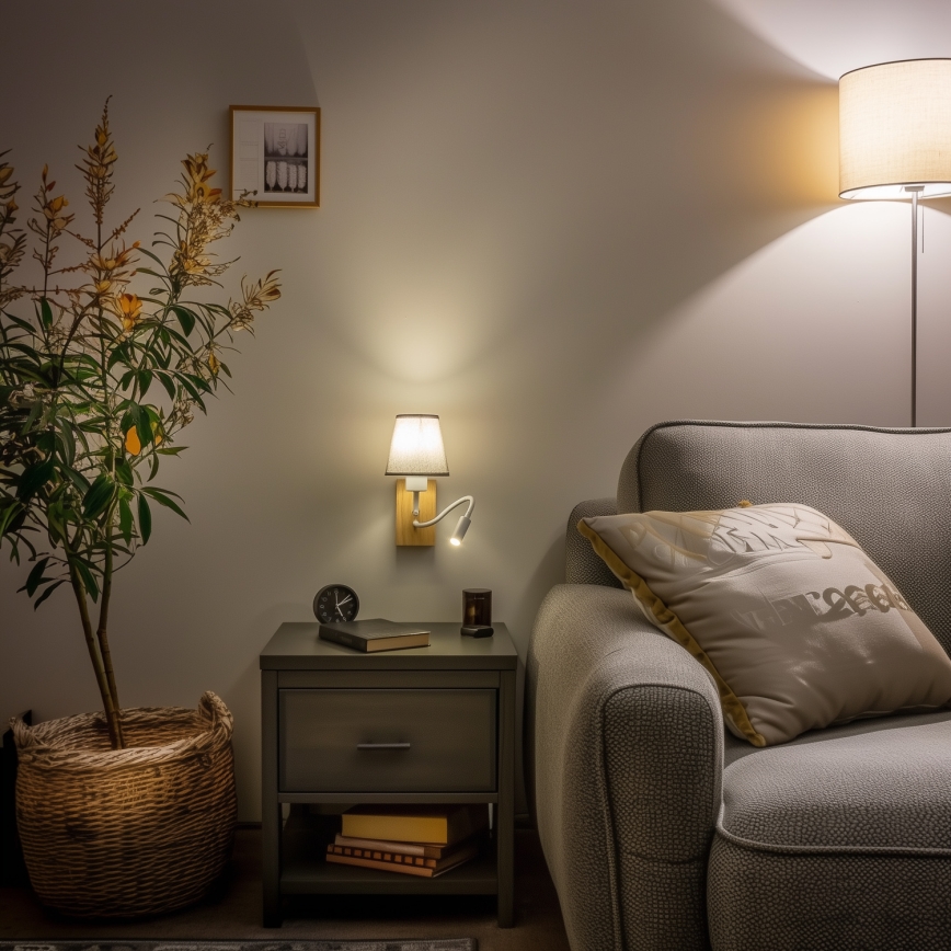 Brilagi - LED Fleksibilna zidna lampa NUBILA WOOD 1xE27/25W/230V + LED/3W hrast/siva