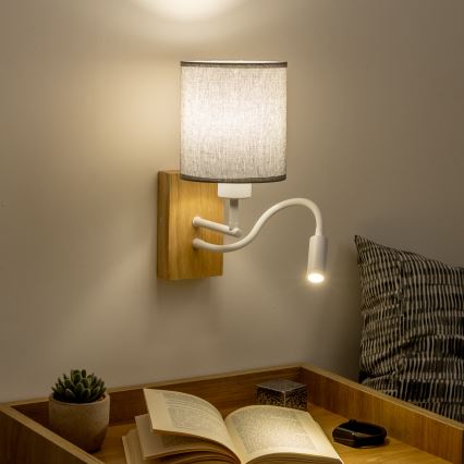 Brilagi - LED Fleksibilna zidna lampa NUBILA WOOD 1xE27/25W/230V + LED/3W hrast/siva