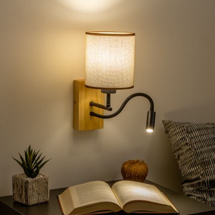 Brilagi - LED Fleksibilna zidna lampa NUBILA WOOD 1xE27/25W/230V + LED/3W hrast/smeđa