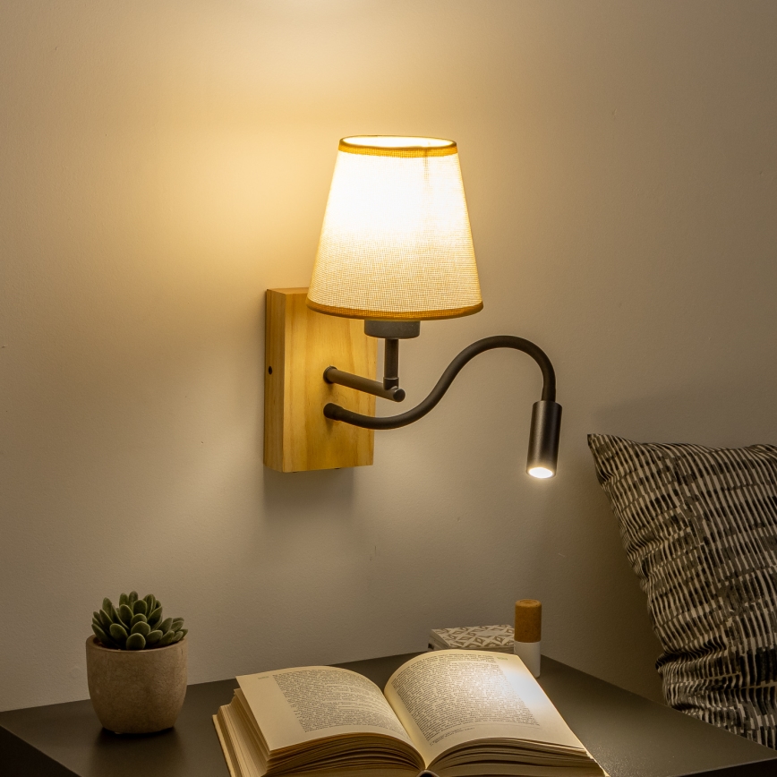 Brilagi - LED fleksibilna zidna lampa NUBILA WOOD 1xE27/25W/230V + LED/3W hrast/svijetlo smeđa
