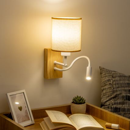 Brilagi - LED fleksibilna zidna lampa NUBILA WOOD 1xE27/25W/230V + LED/3W hrast/svijetlo smeđa