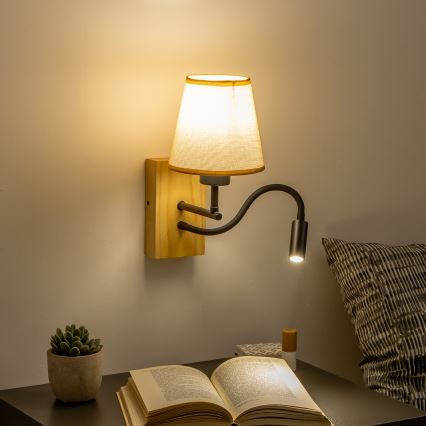 Brilagi - LED Fleksibilna zidna lampa NUBILA WOOD 1xE27/25W/230V + LED/3W hrast/svjetlosmeđa