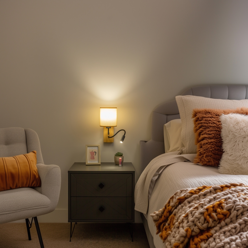 Brilagi - LED Fleksibilna zidna lampa NUBILA WOOD 1xE27/25W/230V + LED/3W hrast/svjetlosmeđa