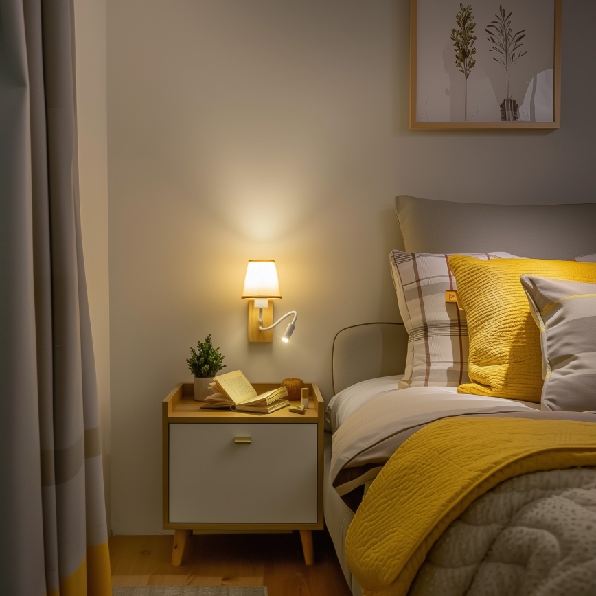 Brilagi - LED Fleksibilna zidna lampa NUBILA WOOD 1xE27/25W/230V + LED/3W hrast/svjetlosmeđa