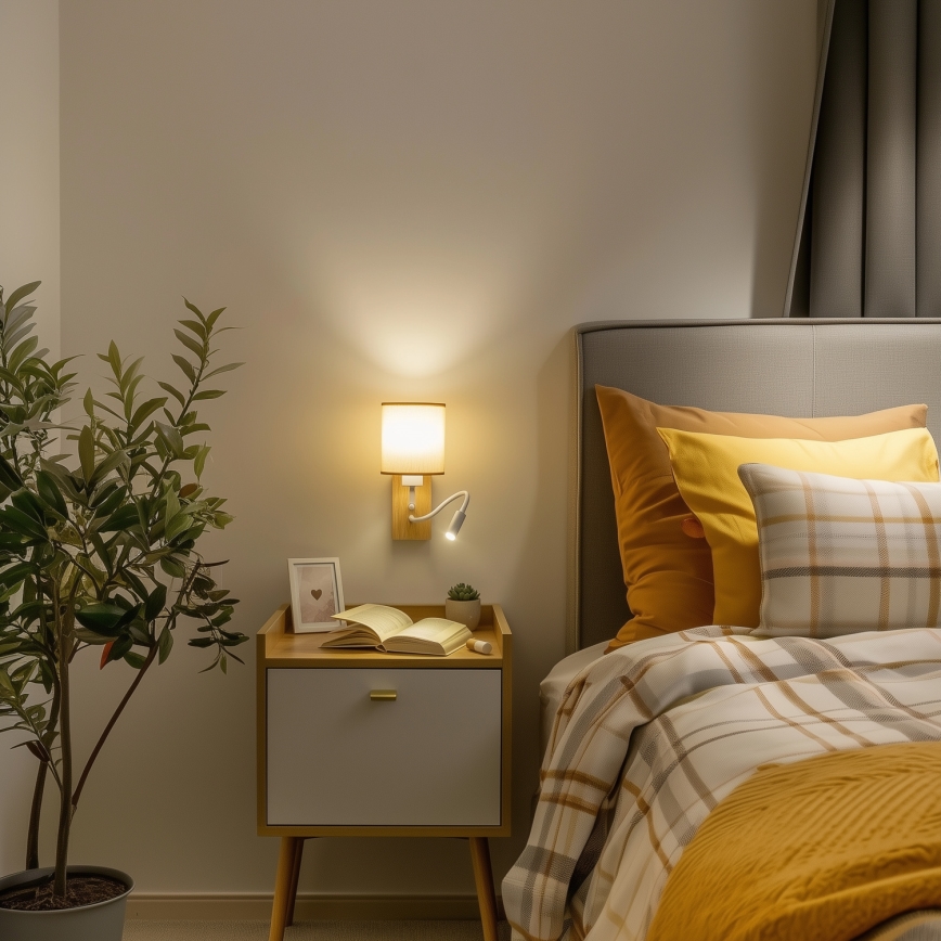 Brilagi - LED Fleksibilna zidna lampa NUBILA WOOD 1xE27/25W/230V + LED/3W hrast/svjetlosmeđa