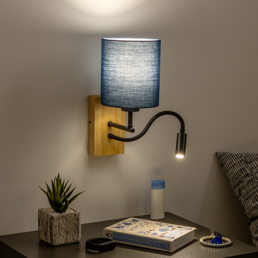 Brilagi - LED Fleksibilna zidna lampa NUBILA WOOD 1xE27/25W/230V + LED/3W hrast/tamno plava