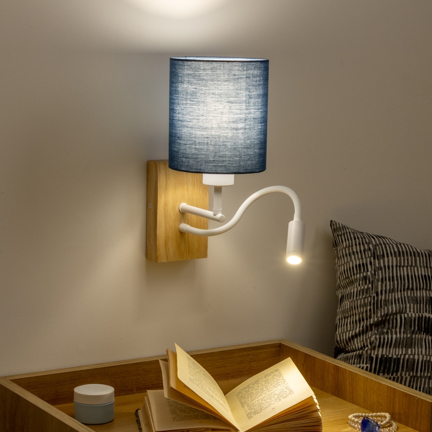 Brilagi - LED Fleksibilna zidna lampa NUBILA WOOD 1xE27/25W/230V + LED/3W hrast/tamno plava