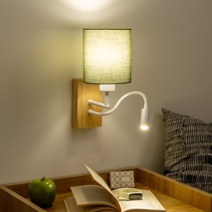 Brilagi - LED Fleksibilna zidna lampa NUBILA WOOD 1xE27/25W/230V + LED/3W hrast/zelena