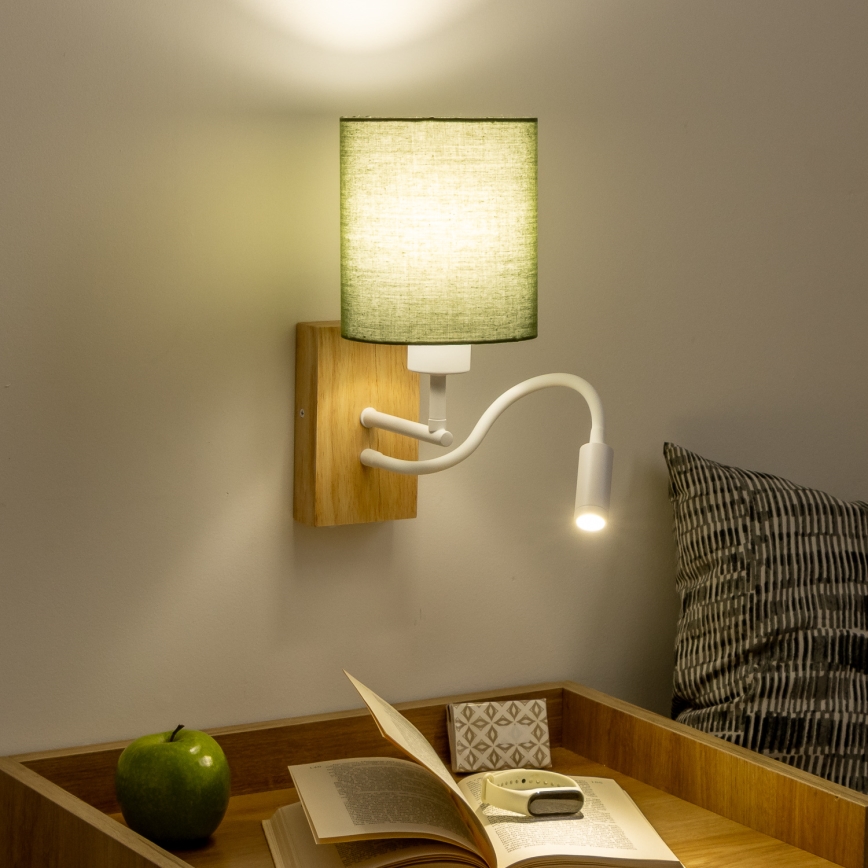 Brilagi - LED Fleksibilna zidna lampa NUBILA WOOD 1xE27/25W/230V + LED/3W hrast/zelena