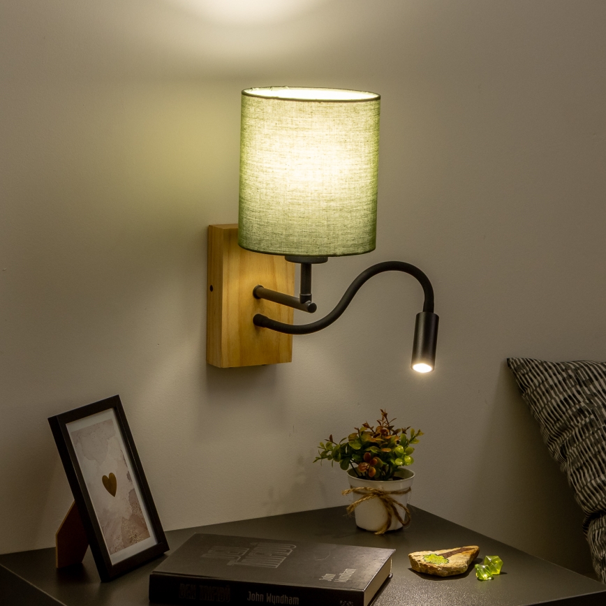 Brilagi - LED fleksibilna zidna lampa NUBILA WOOD 1xE27/25W/230V + LED/3W hrast/zeleno