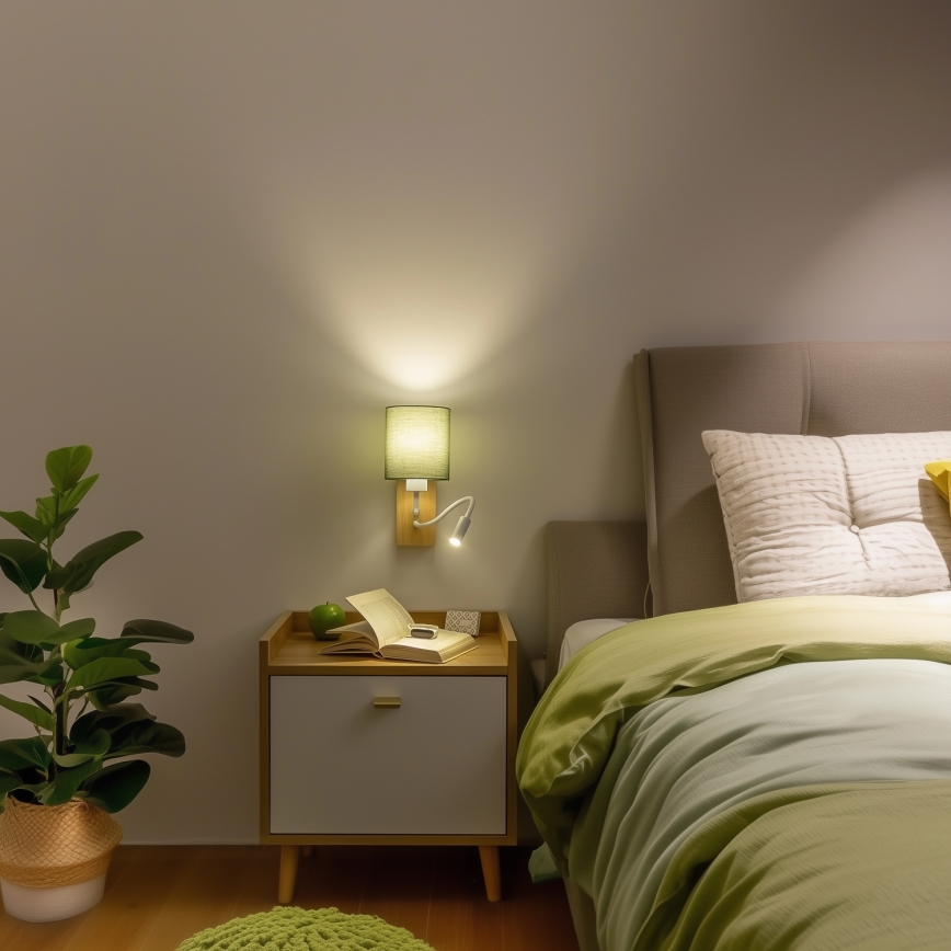 Brilagi - LED fleksibilna zidna lampa NUBILA WOOD 1xE27/25W/230V + LED/3W hrast/zeleno