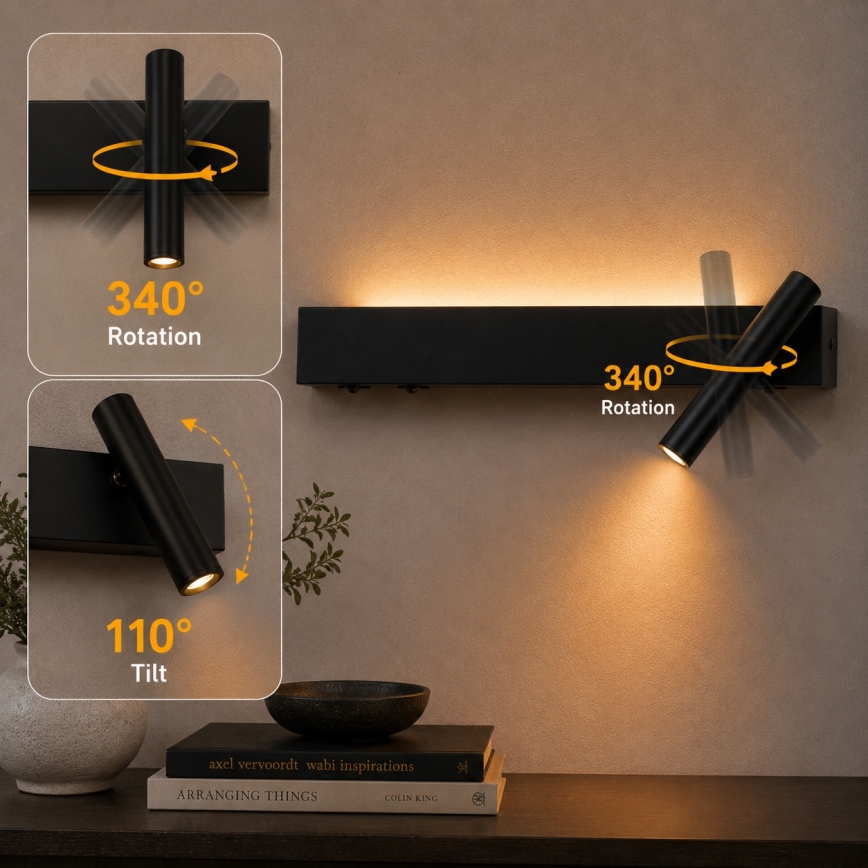 Brilagi - LED zidna reflektorska svjetiljka ARLIX LED/3W/230V + LED/7W crna CRI 90