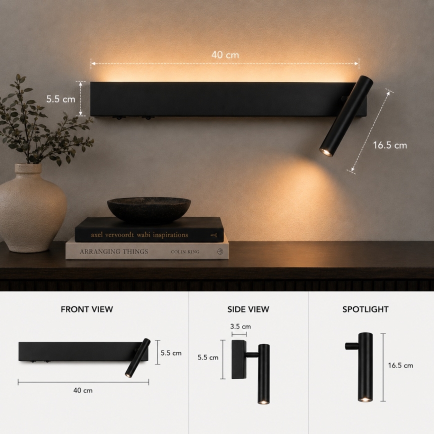 Brilagi - LED zidna reflektorska svjetiljka ARLIX LED/3W/230V + LED/7W crna CRI 90