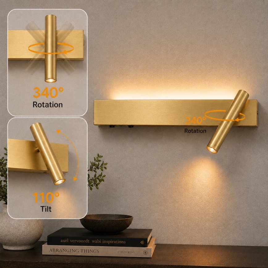 Brilagi - LED zidna reflektorska svjetiljka ARLIX LED/3W/230V + LED/7W zlatna CRI 90