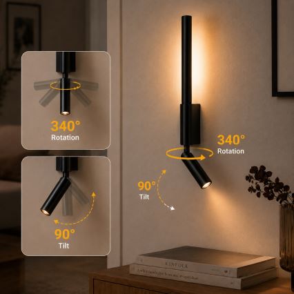 Brilagi - LED zidna reflektorska svjetiljka VIXON LED/3W/230V + LED/5W crna CRI 90