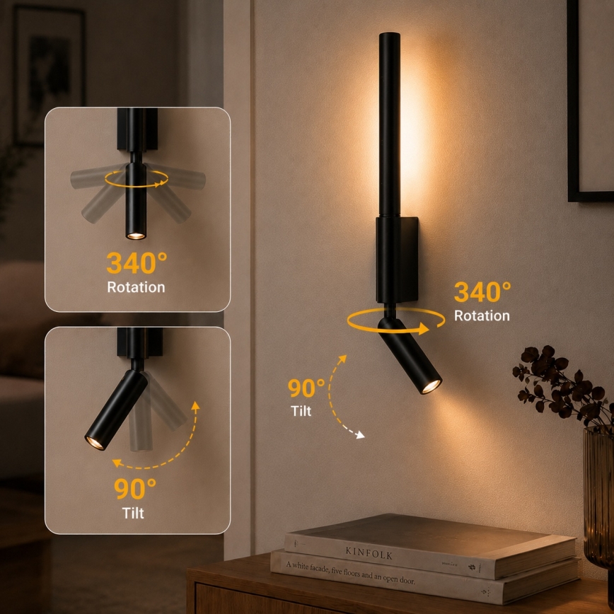 Brilagi - LED zidna reflektorska svjetiljka VIXON LED/3W/230V + LED/5W crna CRI 90