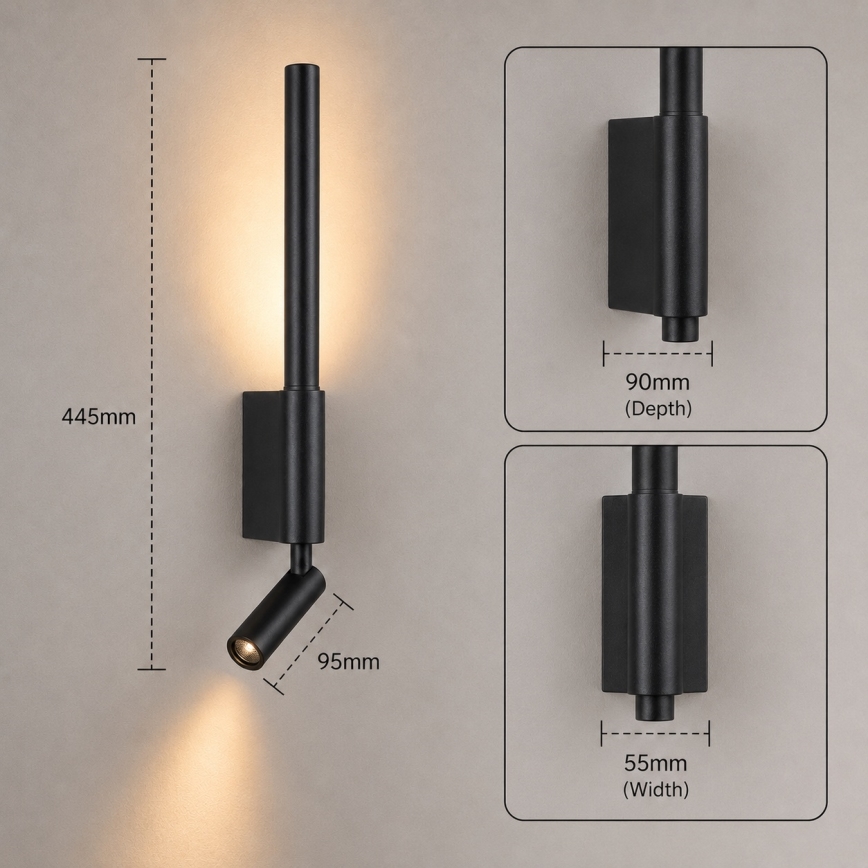 Brilagi - LED zidna reflektorska svjetiljka VIXON LED/3W/230V + LED/5W crna CRI 90