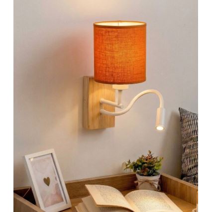Brilagi - LED fleksibilna zidna svjetiljka NUBILA WOOD 1xE27/25W/230V + LED/3W hrast/bijela/narančasta