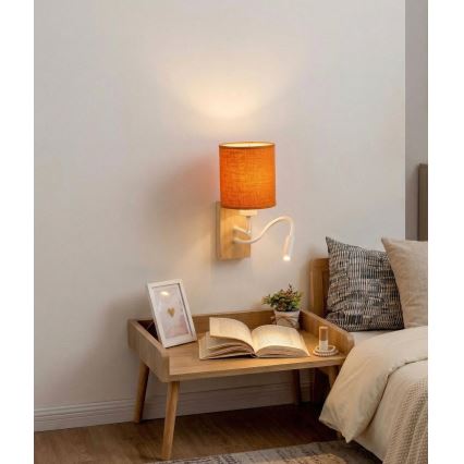 Brilagi - LED fleksibilna zidna svjetiljka NUBILA WOOD 1xE27/25W/230V + LED/3W hrast/bijela/narančasta